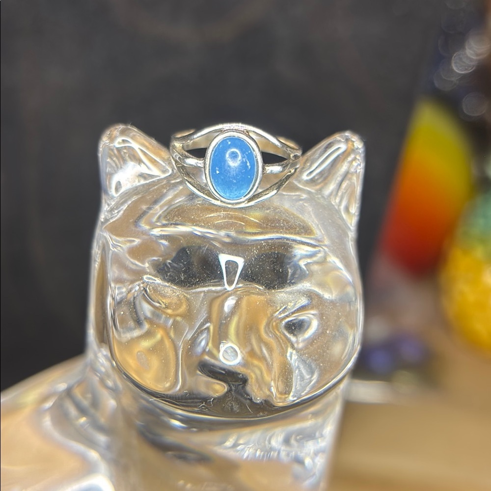 Sterling Silver Blue Agate Cabochon “Eye” Ring – Size 6.5